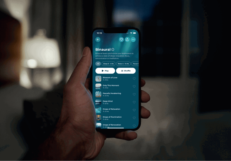 Binaural beats in the Meditation Moments app
