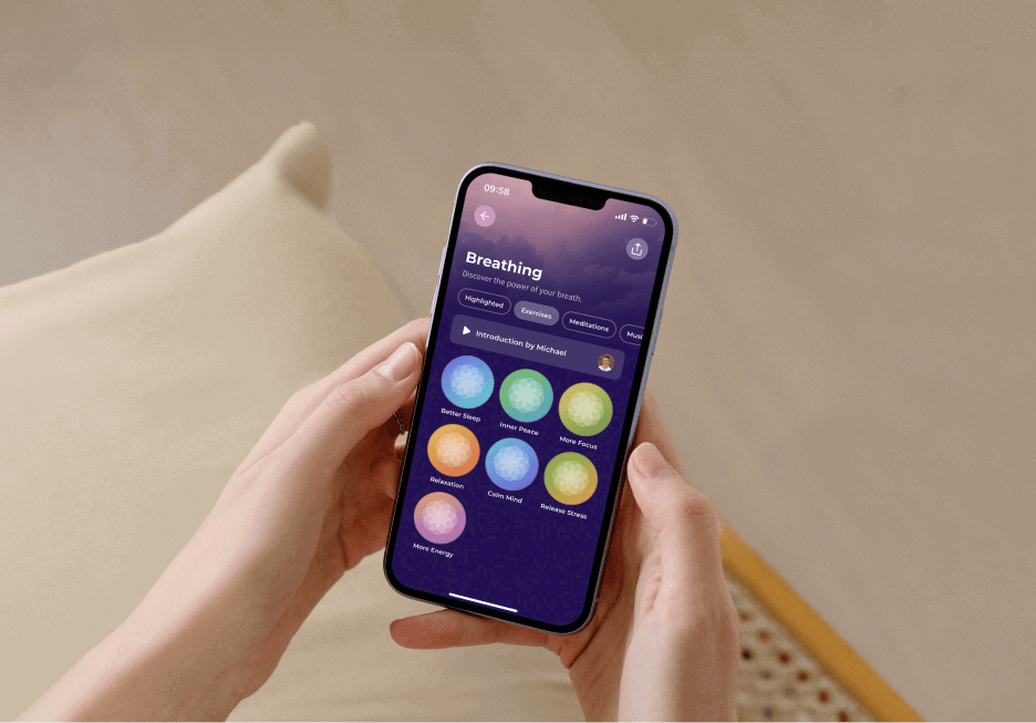 Breathing exercises in the Meditation Moments app